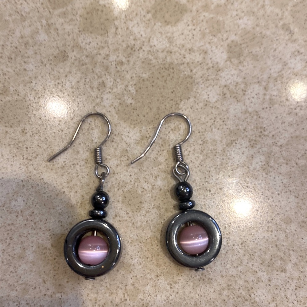 Pewter and pink colored dangled earrings